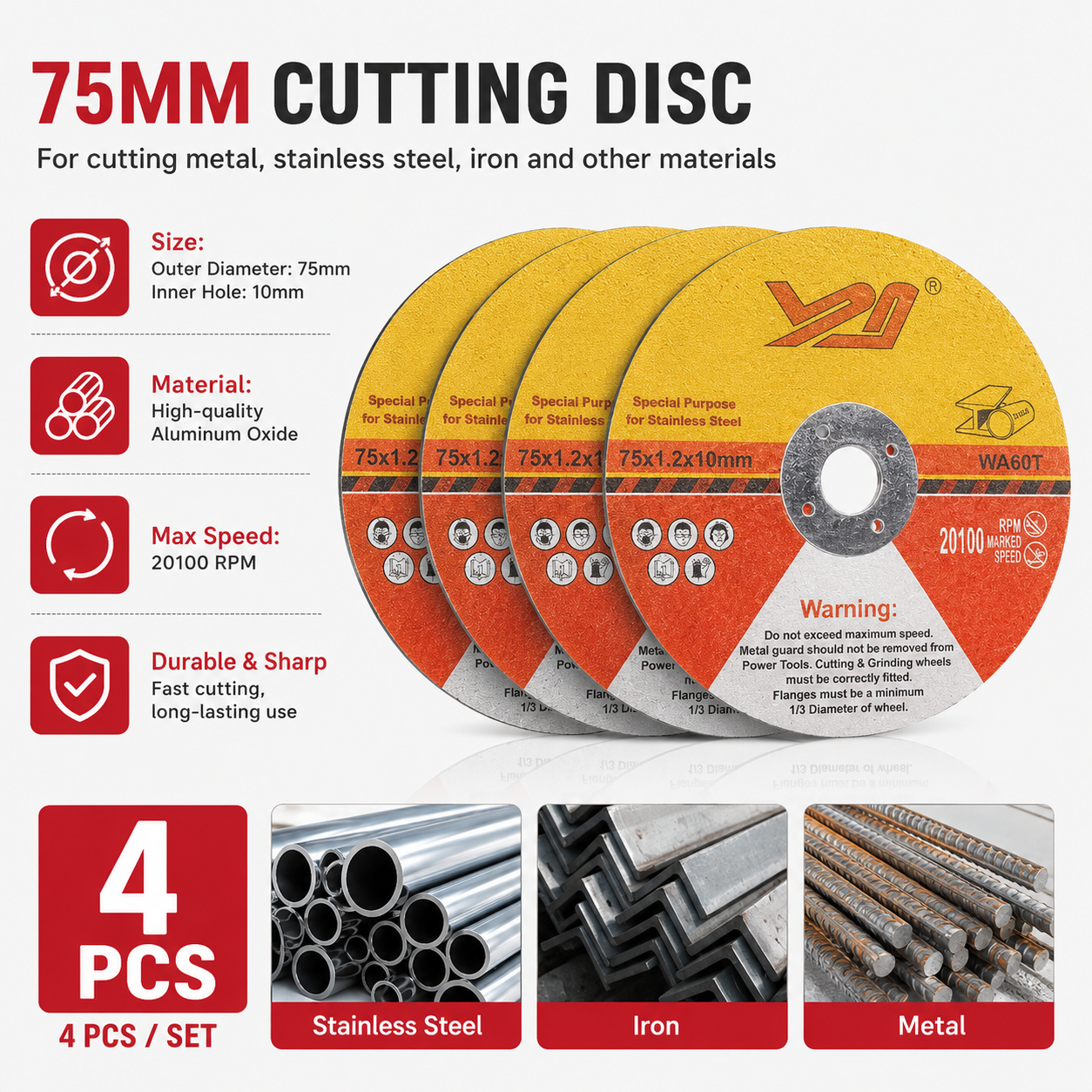 4PCS 75mm Cutting Disc,1.2mm C - Power Tools Jigsaw 评论和价格